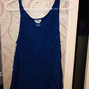 Blue tank with lace front